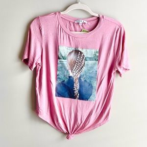 NWT Love J Knotted Front Graphic Embellished Tee